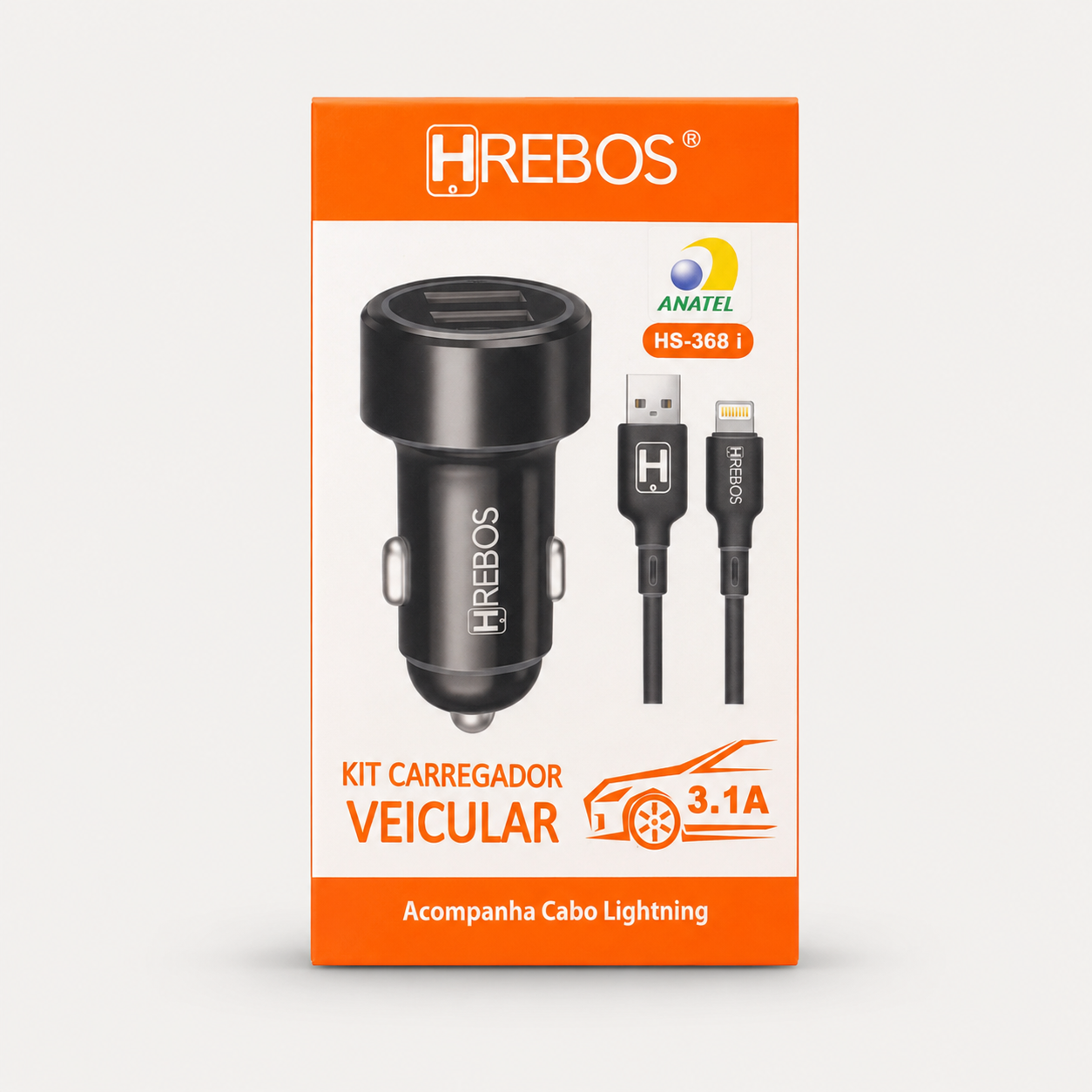 Carregador veicular 2 Entradas USB Com Cabo Hrebos